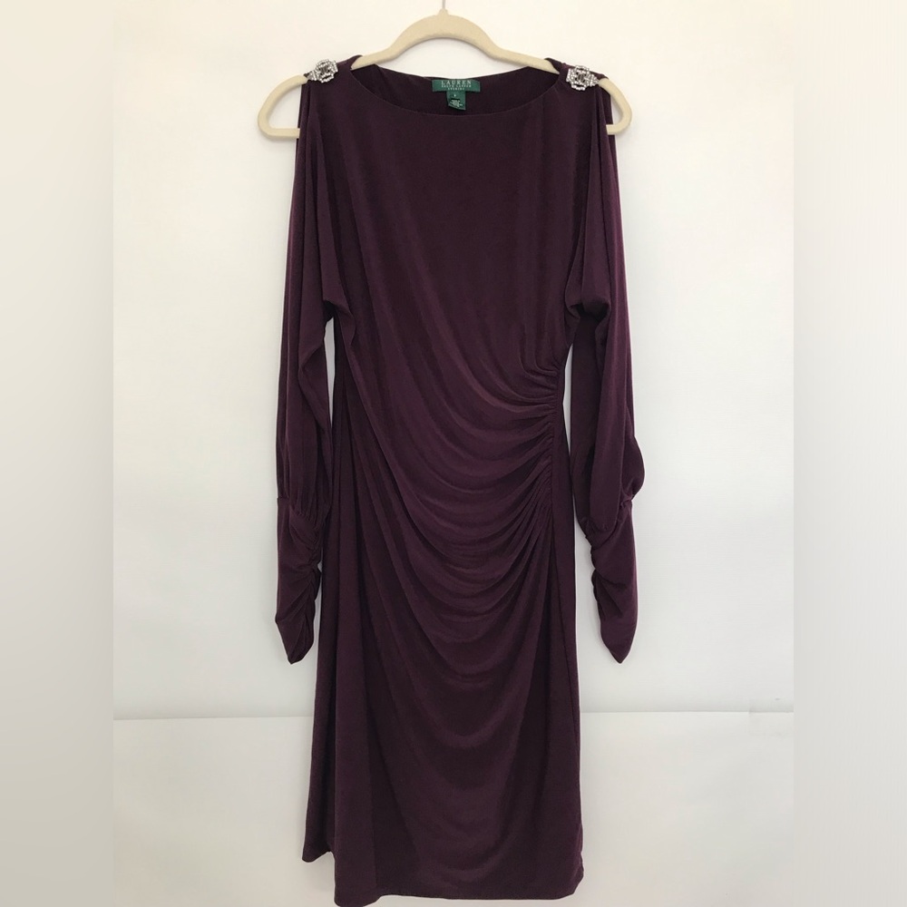 Ralph Lauren Sheath dress Plum Cocktail formal work eggplant knee length Size 8